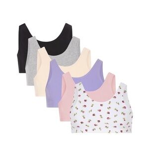 Fruit of the Loom Girls' Multi Cotton 6-Pack Built-Up Stretch Sports Bra